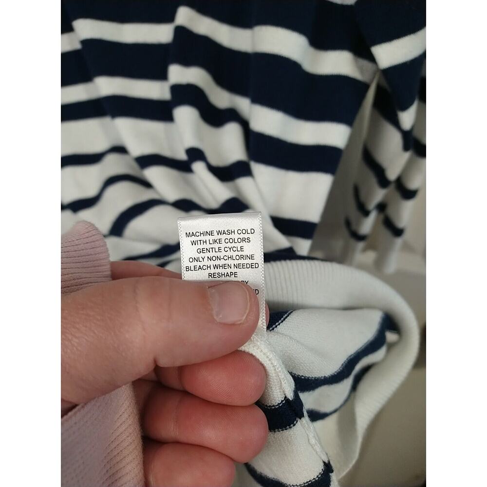 Lett & Me Woman's L Sweater Striped Nautical White Blue Pink Lightweight 3/4... - Picture 9 of 10